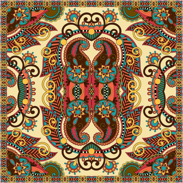 Traditional ornamental floral paisley bandanna. Square ornament — Stock Vector