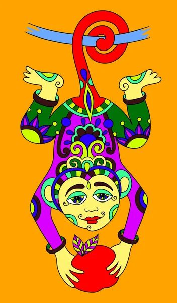 Dessin d'art de ligne de singe ethnique dans le style ukrainien décoratif — Image vectorielle