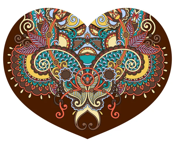 Forme de coeur en dentelle avec motif floral paisley ethnique pour Valentine — Image vectorielle