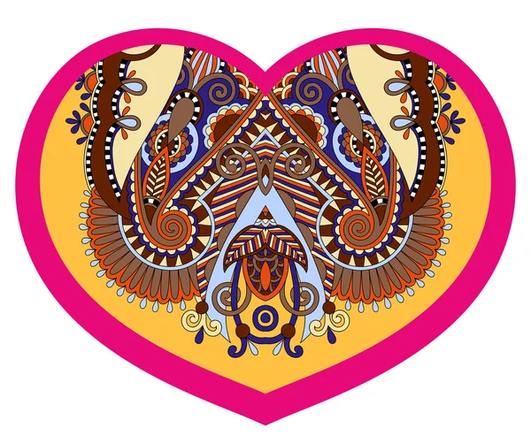 Spitze Herzform mit ethnischen Blumen Paisley-Design für valentine — Stockvektor
