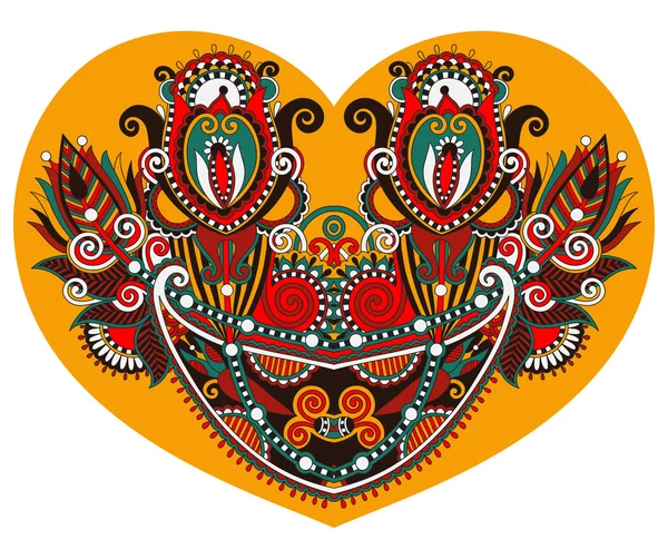 与情人节民族佩斯利花纹花边心的形状 — 图库矢量图片
