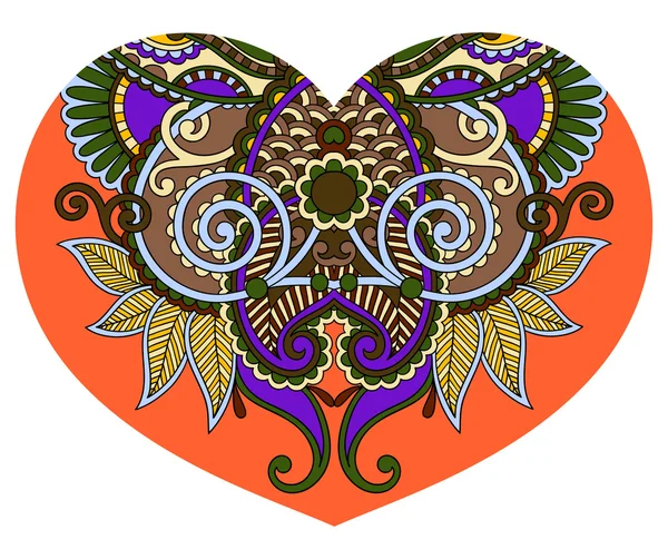 Forma de corazón de encaje con diseño paisley floral étnico para San Valentín — Vector de stock