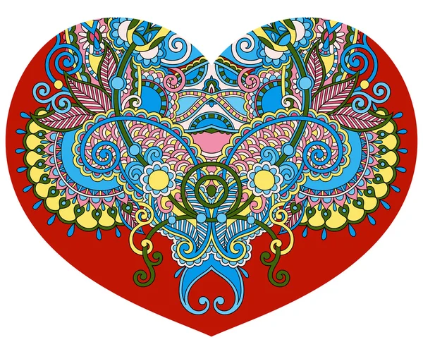 Pizzo a forma di cuore con disegno etnico floreale paisley per San Valentino — Vettoriale Stock