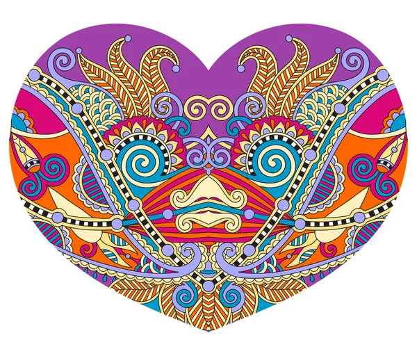 Forma de corazón de encaje con diseño paisley floral étnico para San Valentín — Vector de stock