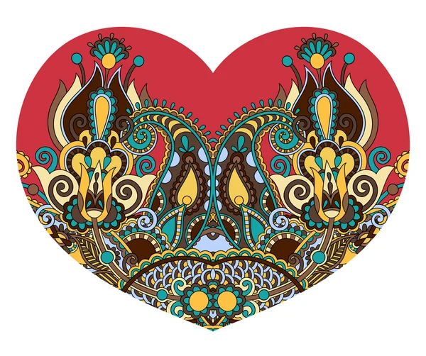 Forma de corazón de encaje con diseño paisley floral étnico para San Valentín — Vector de stock