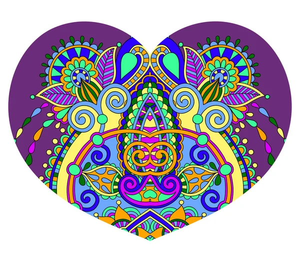 Heart shape with ethnic floral paisley design for Valentine day — Stock Vector