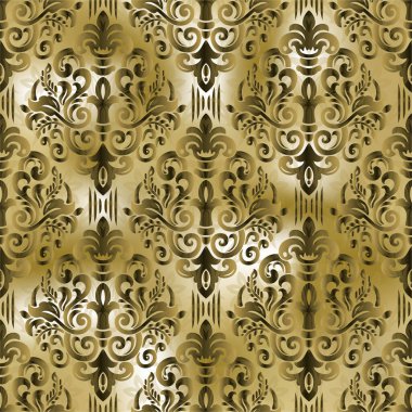 Eski, dikişsiz desen. Arka plan ya da duvar kağıdı tasarımı için kusursuz damaske deseni. Altın kağıt..