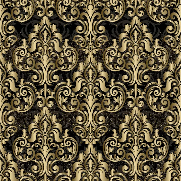 Viktoriánský Bezproblémový Vzor Damaskové Tapety Černá Barva — Stock fotografie
