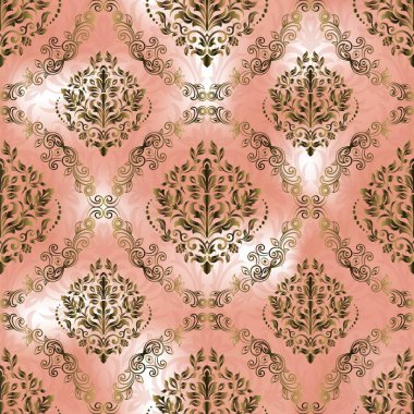 Eski, dikişsiz desen. Pembe Dijital Kağıt. Damask duvar kağıdı. 