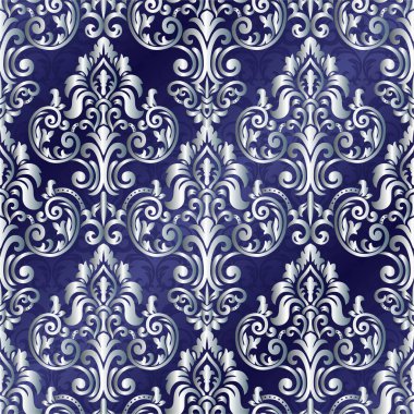 Barok tarzında mavi rengin kusursuz arkaplanı. Damask duvar kağıdı