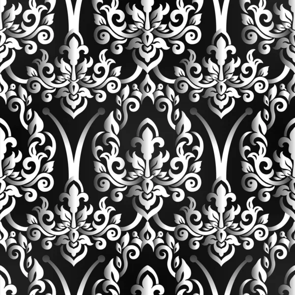 Дамаска Обои Бесшовный Дамасский Узор Дизайна Фона Обоев Черный Белый — стоковый вектор