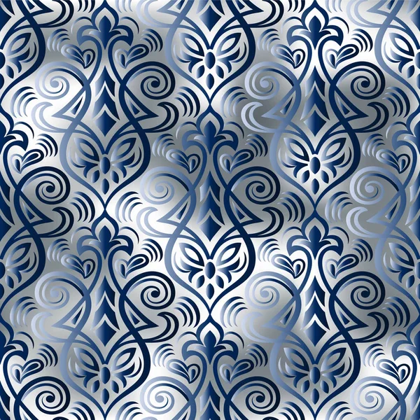 Безшовний Фон Синього Кольору Стилі Бароко Дамаск Шпалери — стоковий вектор