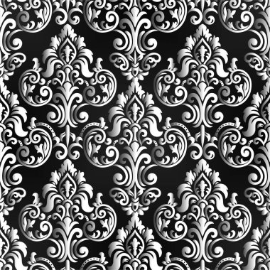 Arka plan ya da duvar kağıdı tasarımı için kusursuz damaske deseni. Damask duvar kağıdı. siyah ve beyaz renk