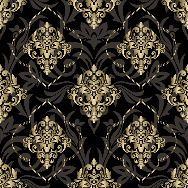 背景や壁紙のデザインのためのシームレスなダマスクパターン ダマスク壁紙 黒と金色 — ストック写真