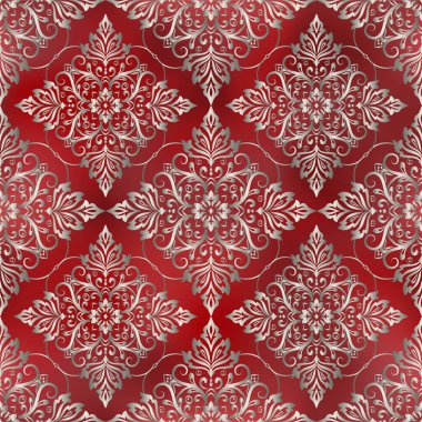 Arka plan ya da duvar kağıdı tasarımı için kusursuz damaske deseni. Damask duvar kağıdı. Kusursuz oryantal desen. kırmızı renk