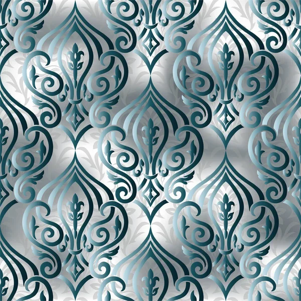 Seamless Background Blue Color Style Baroque Damask Wallpaper — Stock Photo, Image