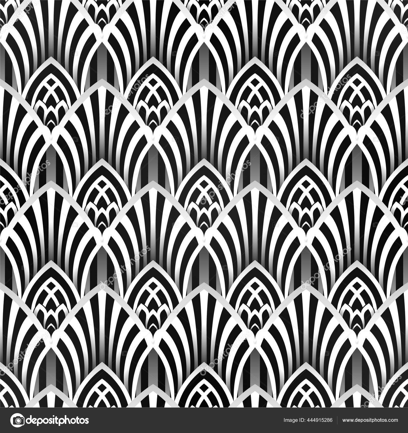Seamless Vector Background Art Deco Pattern Black White Color Stock