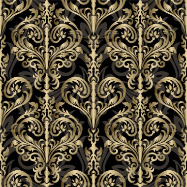 Kusursuz oryantal desen. Vector vintage çiçeksiz desen elementi. Damask duvar kağıdı. siyah ve altın rengi.