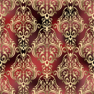 Arka plan ya da duvar kağıdı tasarımı için kusursuz damaske deseni. kırmızı ve altın dijital kağıt.