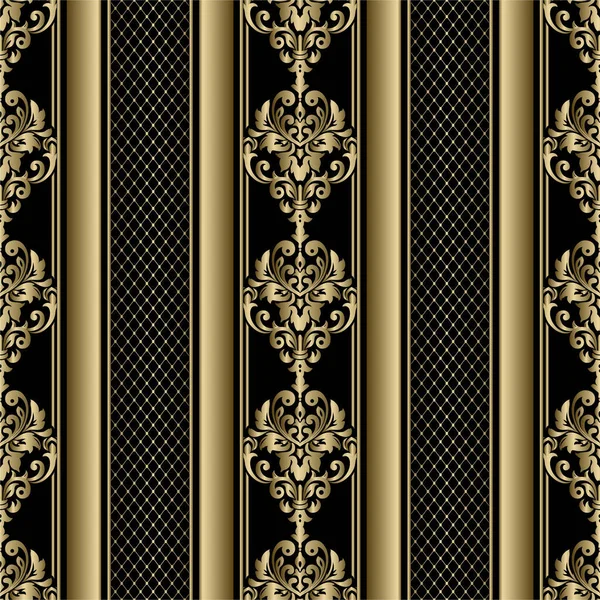 Black and gold digital paper. Seamless damask pattern for background or wallpaper design. Damask wallpaper. — Stock Vector