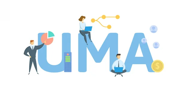 UMA, Unified Managed Account. Concept met trefwoord, mensen en pictogrammen. Platte vectorillustratie. geïsoleerd op wit. — Stockvector