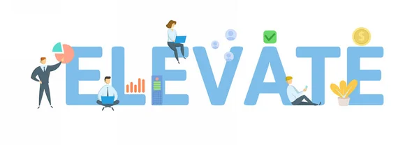 Elevar. Conceito com palavra-chave, pessoas e ícones. Ilustração vetorial plana. Isolado em branco. — Vetor de Stock