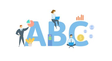 ABC, Teftiş Bürosu. Anahtar sözcükler, insanlar ve ikonlar ile kavram. Düz vektör çizimi. Beyazda izole edilmiş.