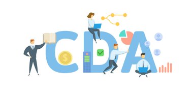 CDA, Gizli Açıklama Anlaşması. Anahtar sözcükler, insanlar ve ikonlar ile kavram. Düz vektör çizimi. Beyazda izole edilmiş.