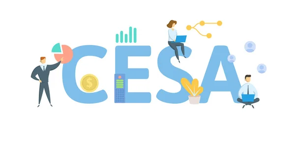 CESA, Coverdell Onderwijs Spaarrekening. Concept met trefwoorden, mensen en pictogrammen. Platte vectorillustratie. geïsoleerd op wit. — Stockvector