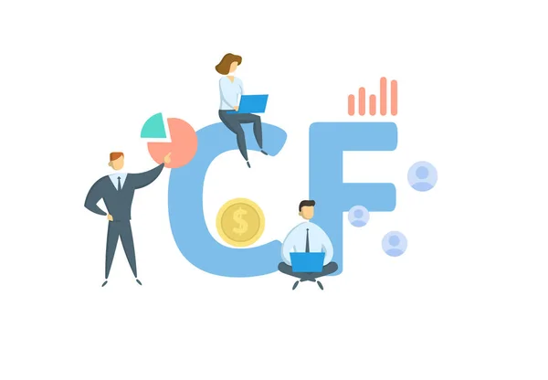 CF, Cash Flow. Fogalom kulcsszavakkal, emberek és ikonok. Lapos vektor illusztráció. Fehér alapon elszigetelve. — Stock Vector