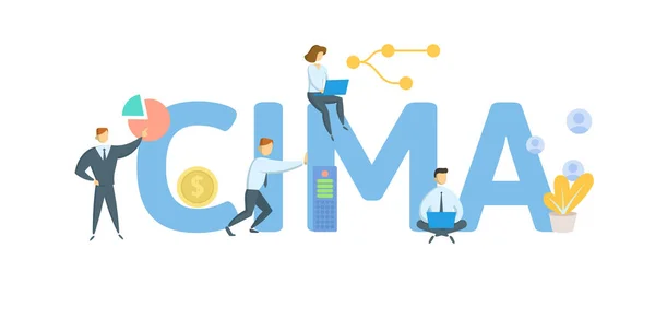 CIMA, Chartered Institute of Management Accountants Концепція з ключовими словами, людьми та іконами. Плоский вектор. Ізольовані на білому. — стоковий вектор