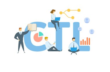 CLT, yapıcı toplam kayıp. Anahtar sözcükler, insanlar ve ikonlar ile kavram. Düz vektör çizimi. Beyazda izole edilmiş.