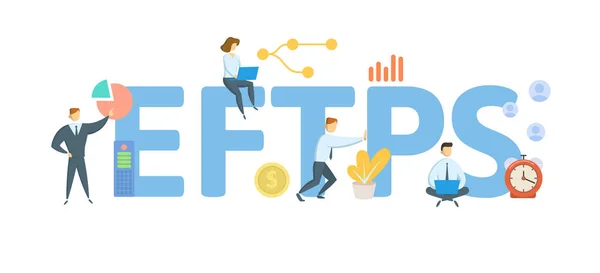 EFTPS, Sistema de Pagamento Fiscal Federal Eletrônico. Conceito com palavras-chave, pessoas e ícones. Ilustração vetorial plana. Isolado em branco. — Vetor de Stock