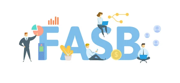 FASB, Raad voor standaarden voor financiële verslaglegging. Concept met trefwoorden, mensen en pictogrammen. Platte vectorillustratie. geïsoleerd op wit. — Stockvector