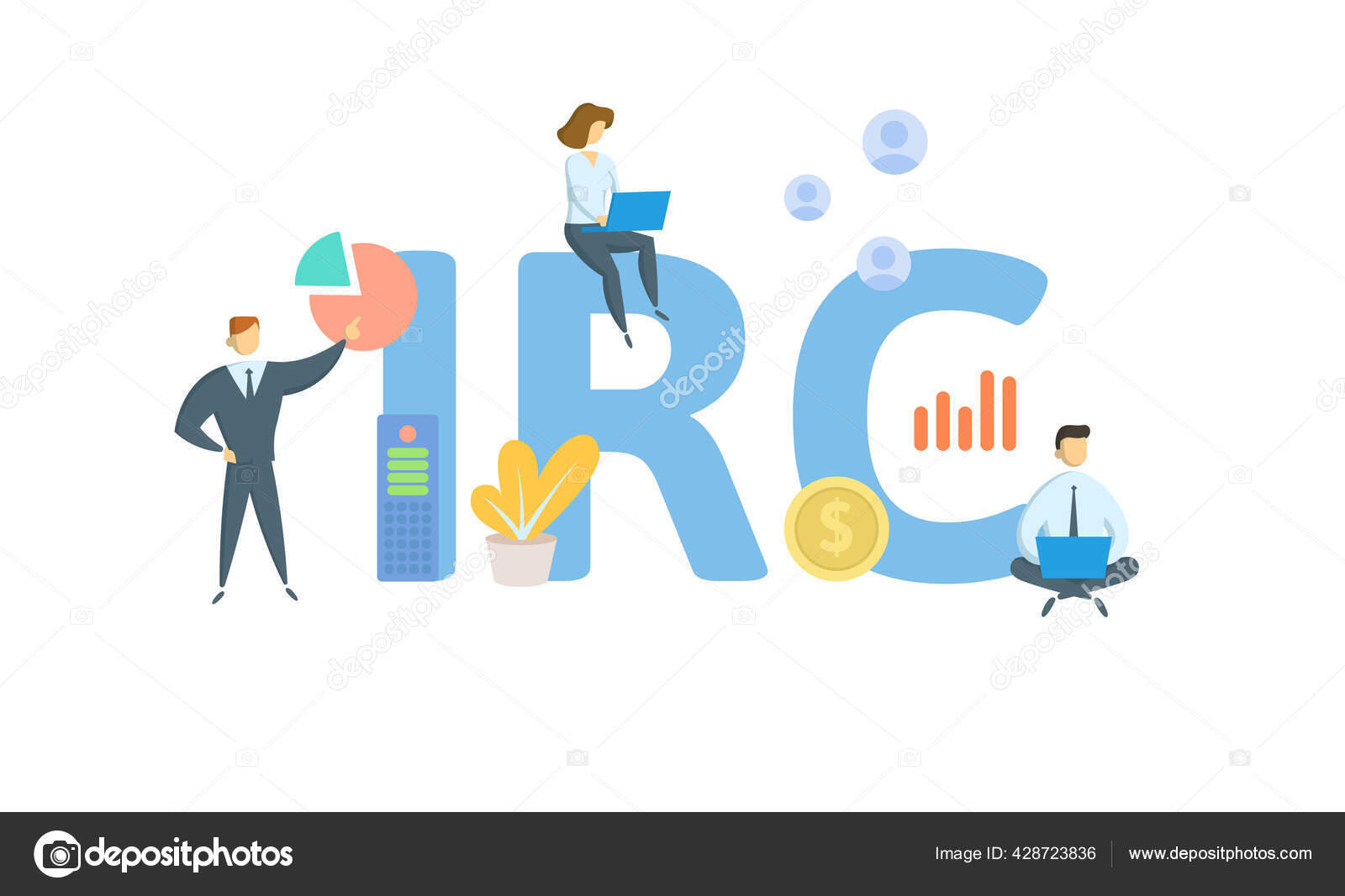 IRC, Internal Revenue Code 의 약자이다. 키워드, 사람, 아이콘에 대한 개념입니다. 플랫 벡터 일러스트.  백인들에게 고립 됨. 스톡 벡터 - ©goodstocker.yandex.ru 428723836