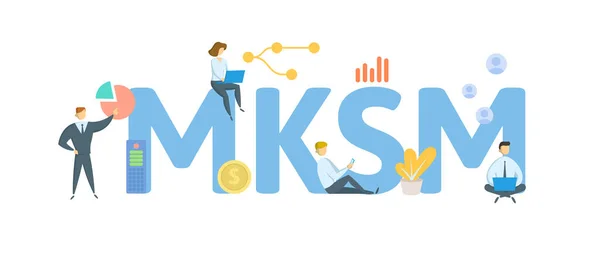 MKSM, Milton Keynes South Midlands. Concept met trefwoorden, mensen en pictogrammen. Platte vectorillustratie. geïsoleerd op wit. — Stockvector