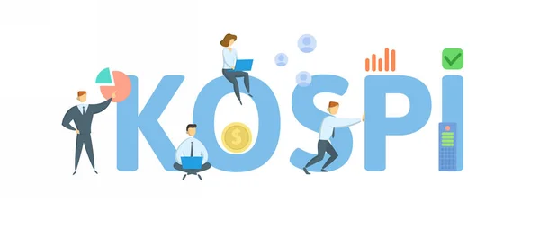 KOSPI, Korean Composite Stock Price Indexes Концепція з ключовим словом - люди і іконки. Плоский вектор. Ізольовані на білому. — стоковий вектор