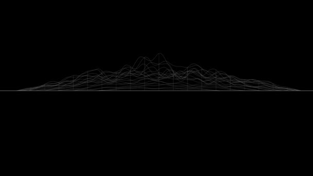 Bílé čáry tvořící pokřivený povrch na černém pozadí. Abstraktní CG animační smyčka, boční pohled. 3D vykreslování. — Stock video
