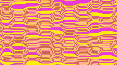 Pembe ve sarı renklerde soyut vektör arkaplanı. Çizgili bir yüzeyde dalgalar.