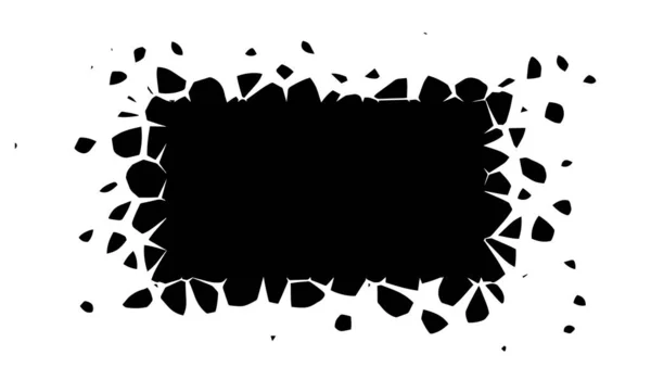 Un rectángulo negro con fragmentos voladores. Elemento de diseño explosivo con espacio para texto, ilustración vectorial. — Archivo Imágenes Vectoriales