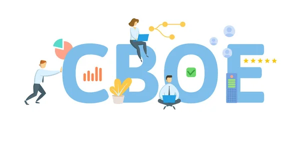 CBOE, Chicago Board Options Exchange Концепція з ключовим словом - люди і іконки. Плоский вектор. Ізольовані на білому. — стоковий вектор