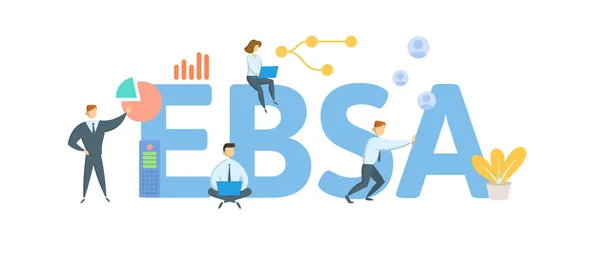 EBSA, Administración de Seguridad de Beneficios para Empleados. Concepto con palabras clave, personas e iconos. Ilustración vectorial plana. Aislado sobre blanco. — Vector de stock