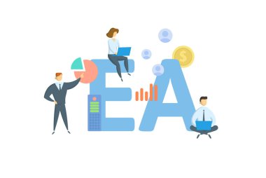 EA, Kayıt Ajanı. Anahtar kelime, insanlar ve ikonlar ile kavram. Düz vektör çizimi. Beyazda izole edilmiş.