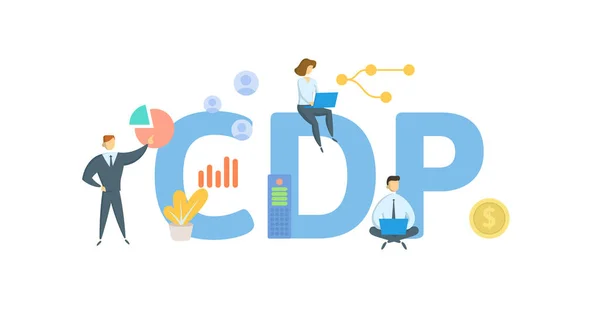 CDP, Proteção Contínua de Dados. Conceito com palavra-chave, pessoas e ícones. Ilustração vetorial plana. Isolado em branco. —  Vetores de Stock