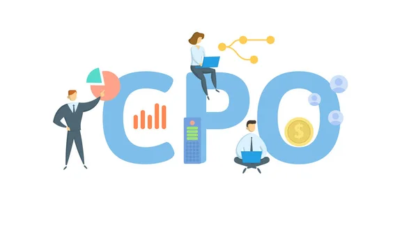 CPO, Chief People Officer. Concept avec mot-clé, personnes et icônes. Illustration vectorielle plate. Isolé sur blanc. — Image vectorielle