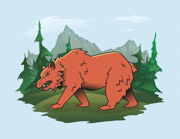 Orso sullo sfondo di un paesaggio montano. Illustrazione vettoriale. — Vettoriale Stock