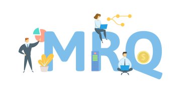MRQ, en son çeyreklik. Anahtar kelime, insanlar ve ikonlar ile kavram. Düz vektör çizimi. Beyazda izole edilmiş.