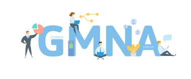 GMNA, Kuzey Amerika 'nın jeolojik haritası. Anahtar kelime, insanlar ve ikonlar ile kavram. Düz vektör çizimi. Beyazda izole edilmiş.