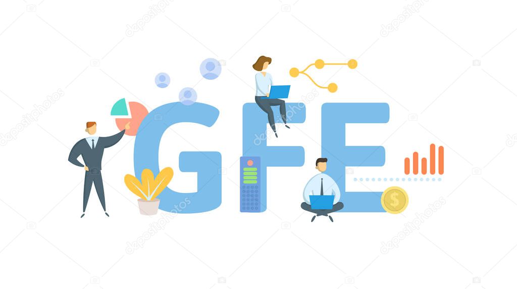 GFE, Good Faith Estimate. Concept with keyword, people and icons. Flat vector illustration. Isolated on white.