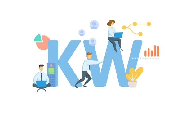 KW, Kilowat. Concept met trefwoord, mensen en pictogrammen. Platte vectorillustratie. geïsoleerd op wit. — Stockvector